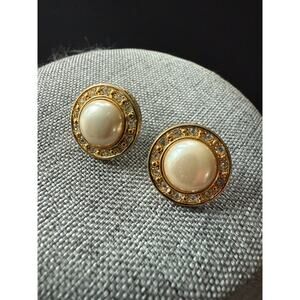 Vintage Faux Pearl Liz Claiborne Pierced Earrings Gold Tone Cocktail Career